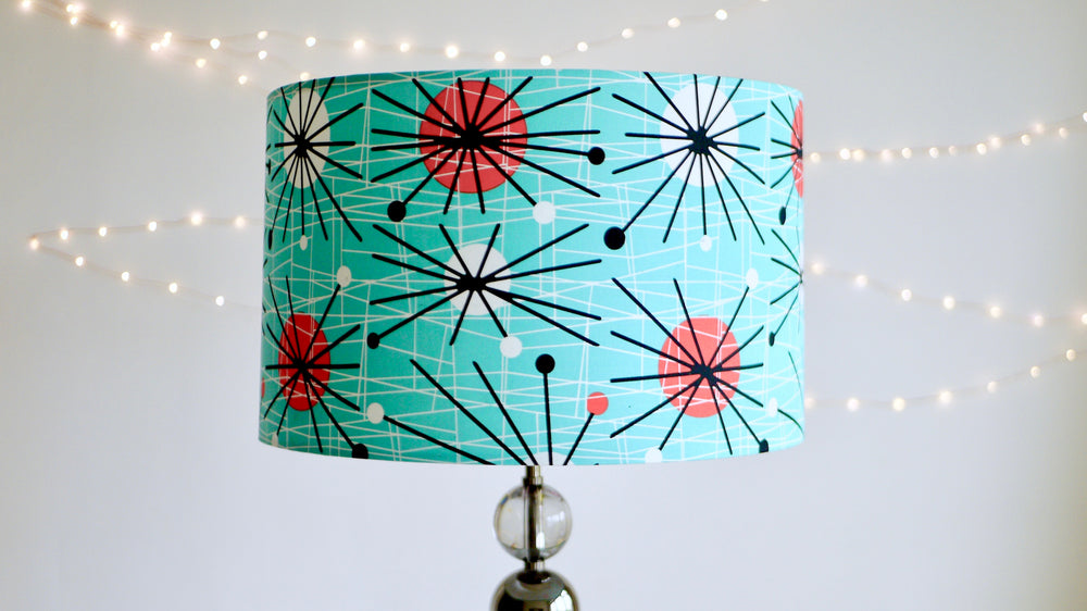 Mid Century Atomic Style Lampshade, Lampshade Ceiling, Lamp Shade for Table Lamp, Standard Lamp, Blue and Red, is very Vintage and Retro Inspired