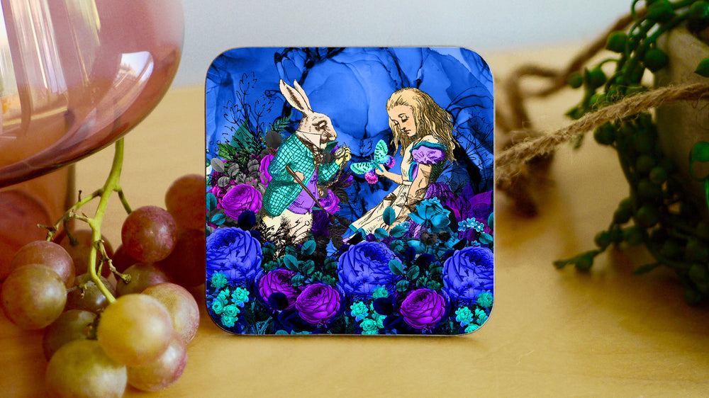 Alice in Wonderland Blue and Purple Floral Coaster - Kitsch Republic