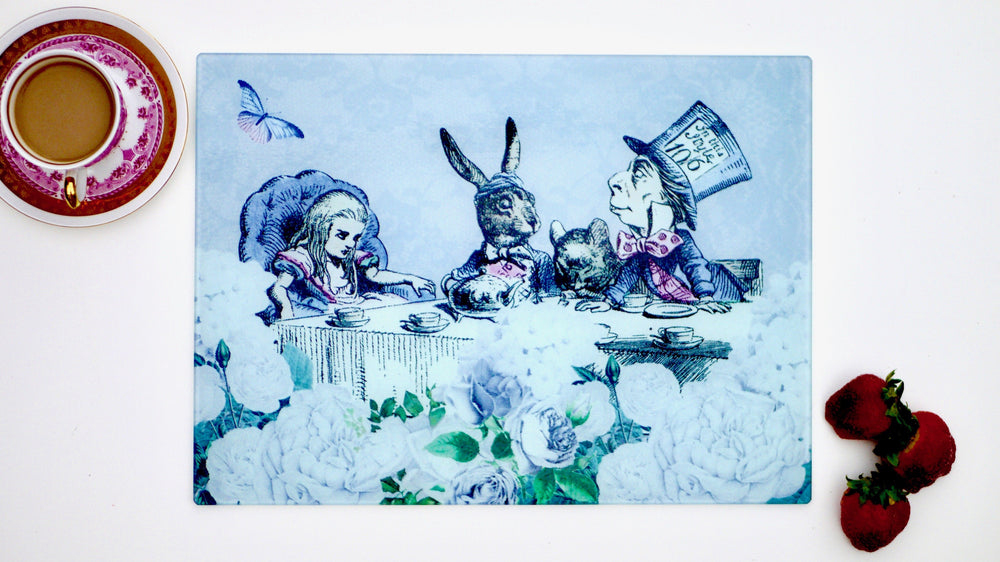 Alice in Wonderland Grey and Blue 40cm x 30cm Worktop Saver - Kitsch Republic