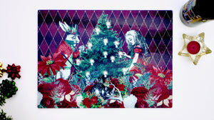 Alice in Wonderland Red Christmas 40cm x 30cm Worktop Saver / Serving Platter - Kitsch Republic