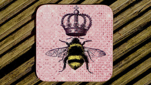 Queen Bee Pink Sparkle Coaster - Bee Collection - Kitsch Republic