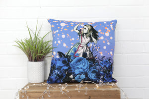 Alice in Wonderland Blue Velvet Cushion - Kitsch Republic