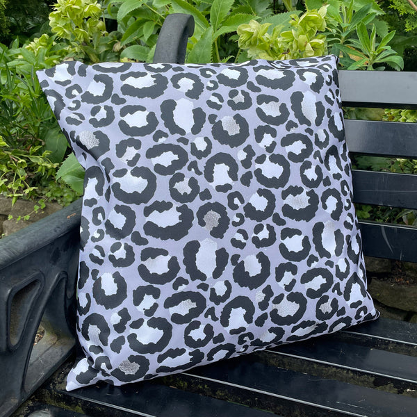 Outdoor Garden Cushion Leopard Animal Print Grey Black Monochrome