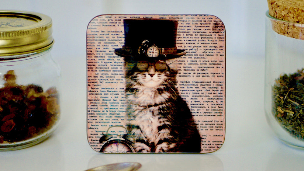 Steampunk Cat in Top Hat Coaster - Steampunk Collection - Kitsch Republic