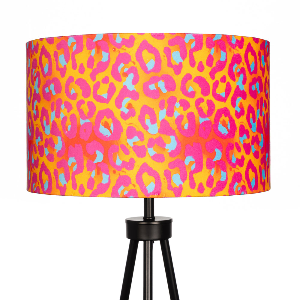 Neon Orange and Pink Print Animal Leopard Print Velvet Lampshade