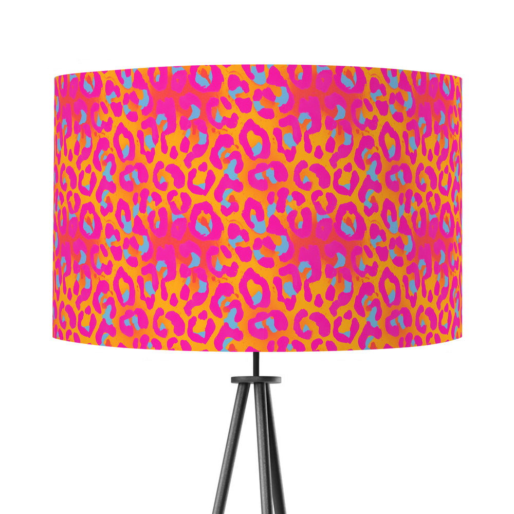 Neon Orange and Pink Print Animal Leopard Print Velvet Lampshade