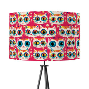 Bright Pink Crazy Cats Velvet Lampshade