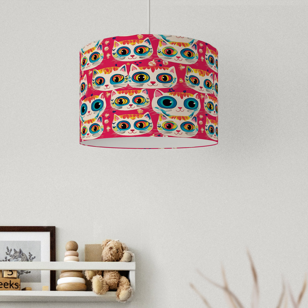Bright Pink Crazy Cats Velvet Lampshade