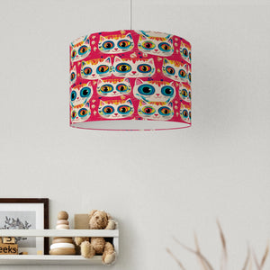 Bright Pink Crazy Cats Velvet Lampshade