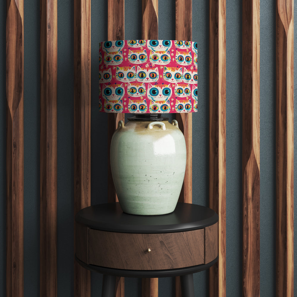 Bright Pink Crazy Cats Velvet Lampshade