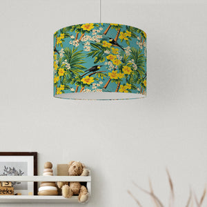 Tropical Paradise Lampshade – Vibrant Hibiscus & Palm Leaf Velvet Lamp Shade