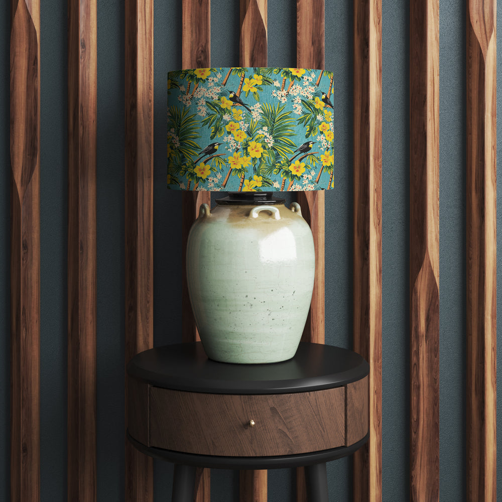 Tropical Paradise Lampshade – Vibrant Hibiscus & Palm Leaf Velvet Lamp Shade