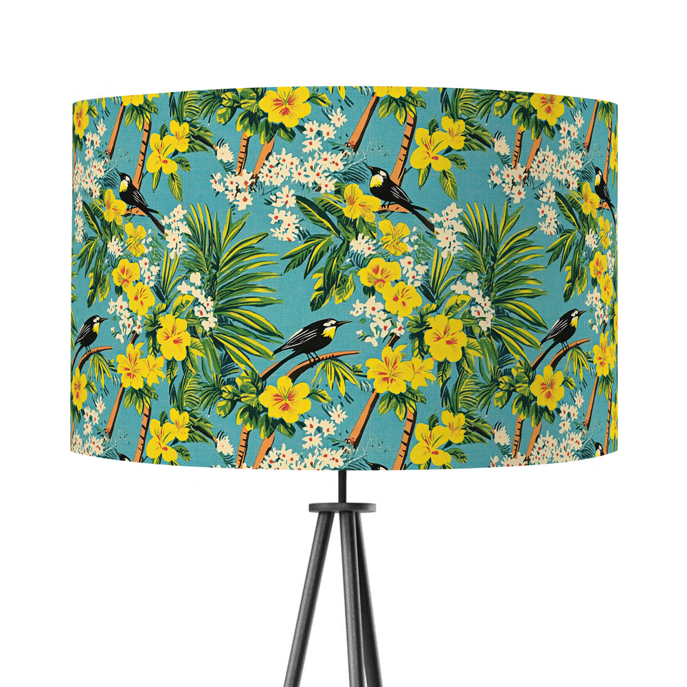 Tropical Paradise Lampshade – Vibrant Hibiscus & Palm Leaf Velvet Lamp Shade