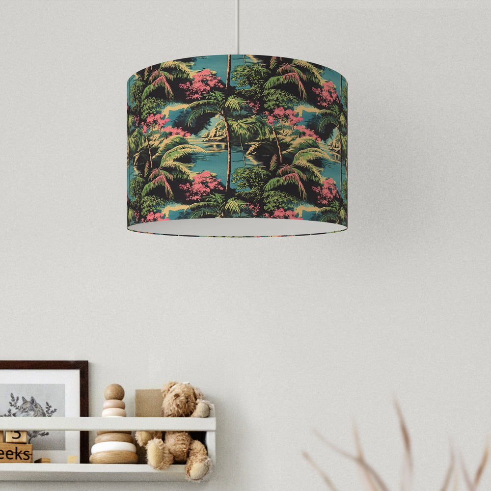 Teal Green Retro Vntage Tiki Hawaii Beach Velvet Lampshade