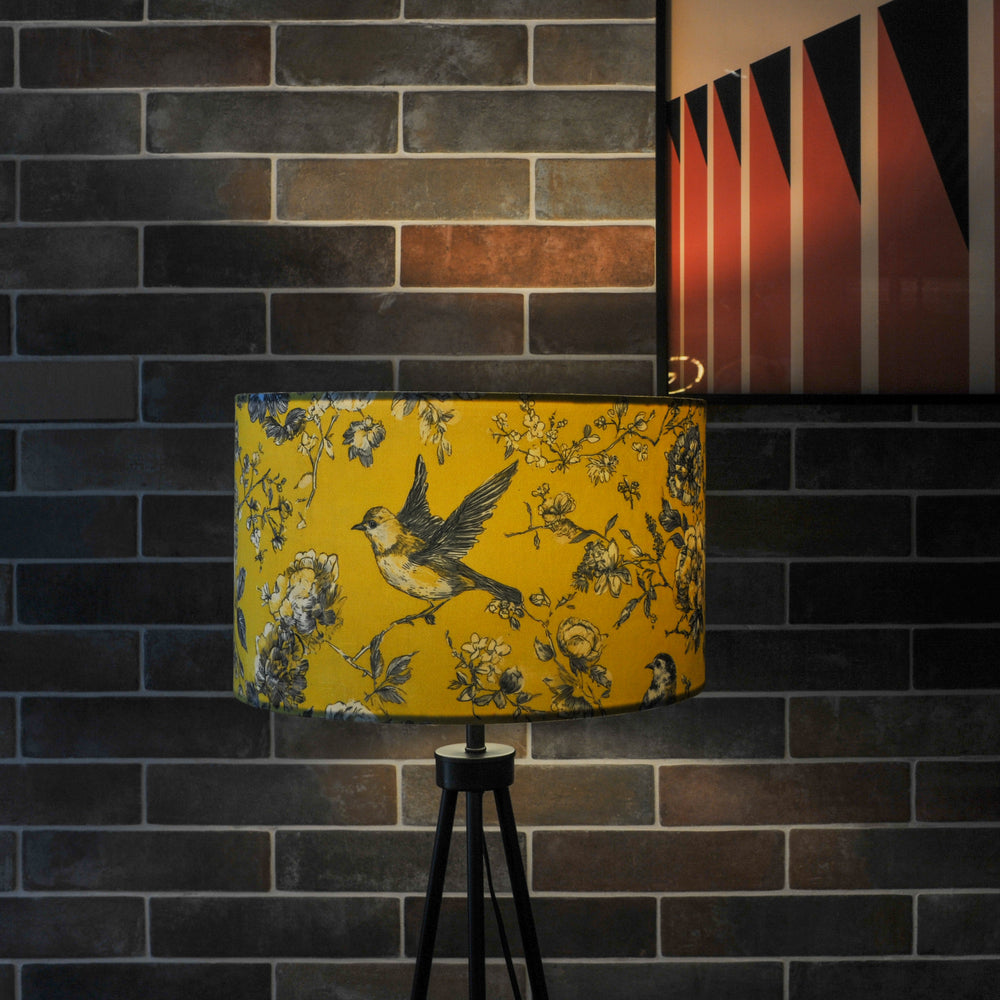 Mustard Yellow Bird Velvet Lampshade
