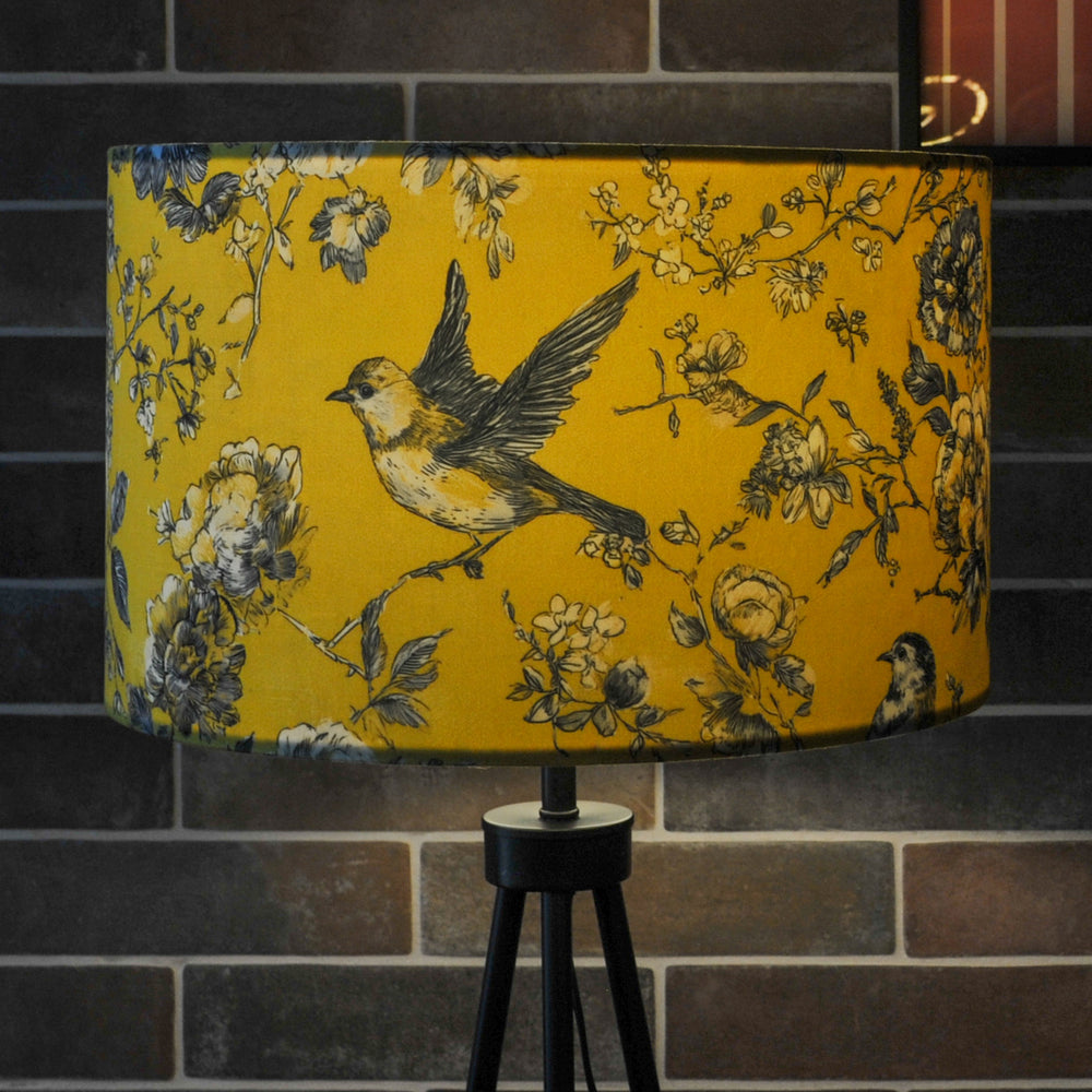 Mustard Yellow Bird Velvet Lampshade