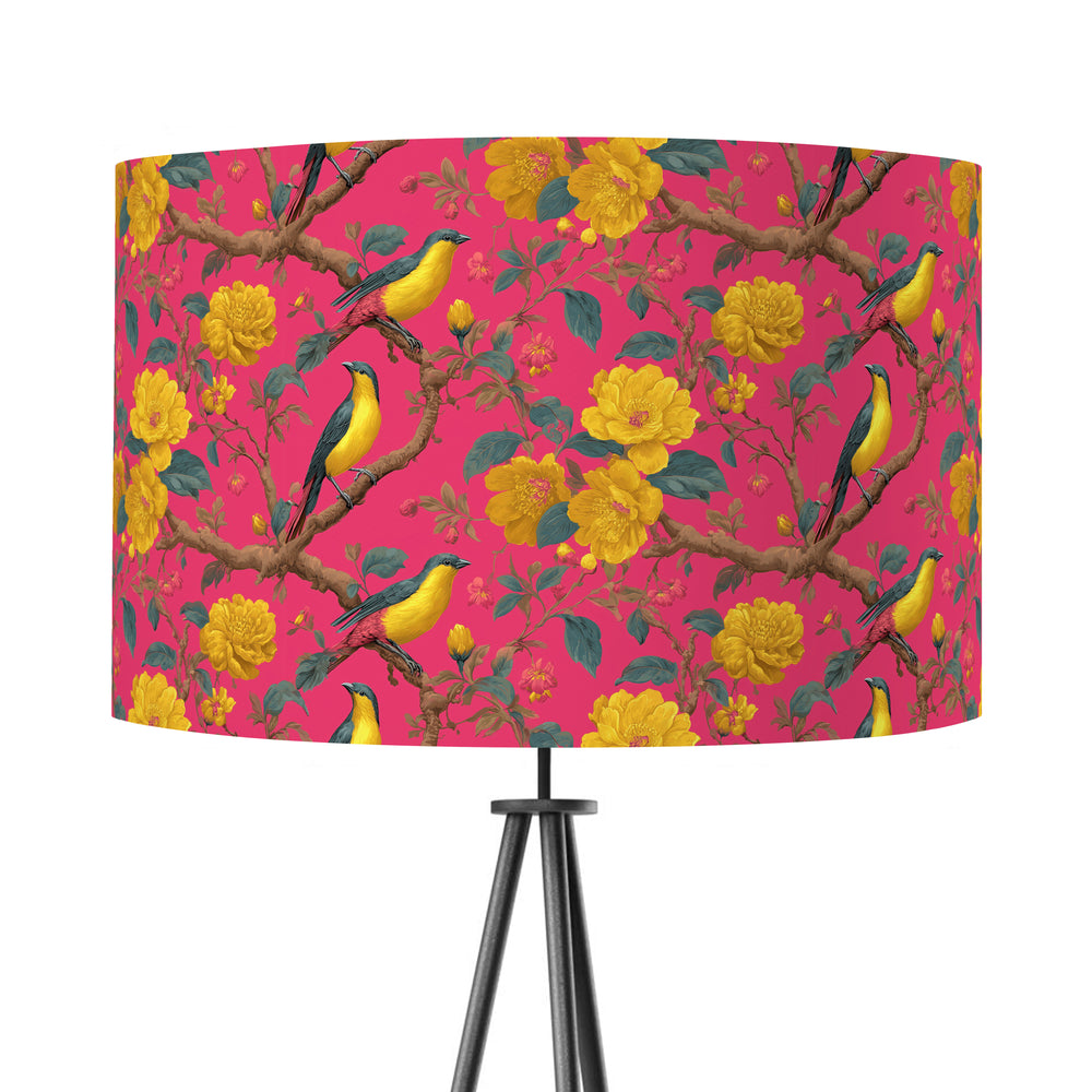 Bright Pink Yellow Bird Velvet Lampshade