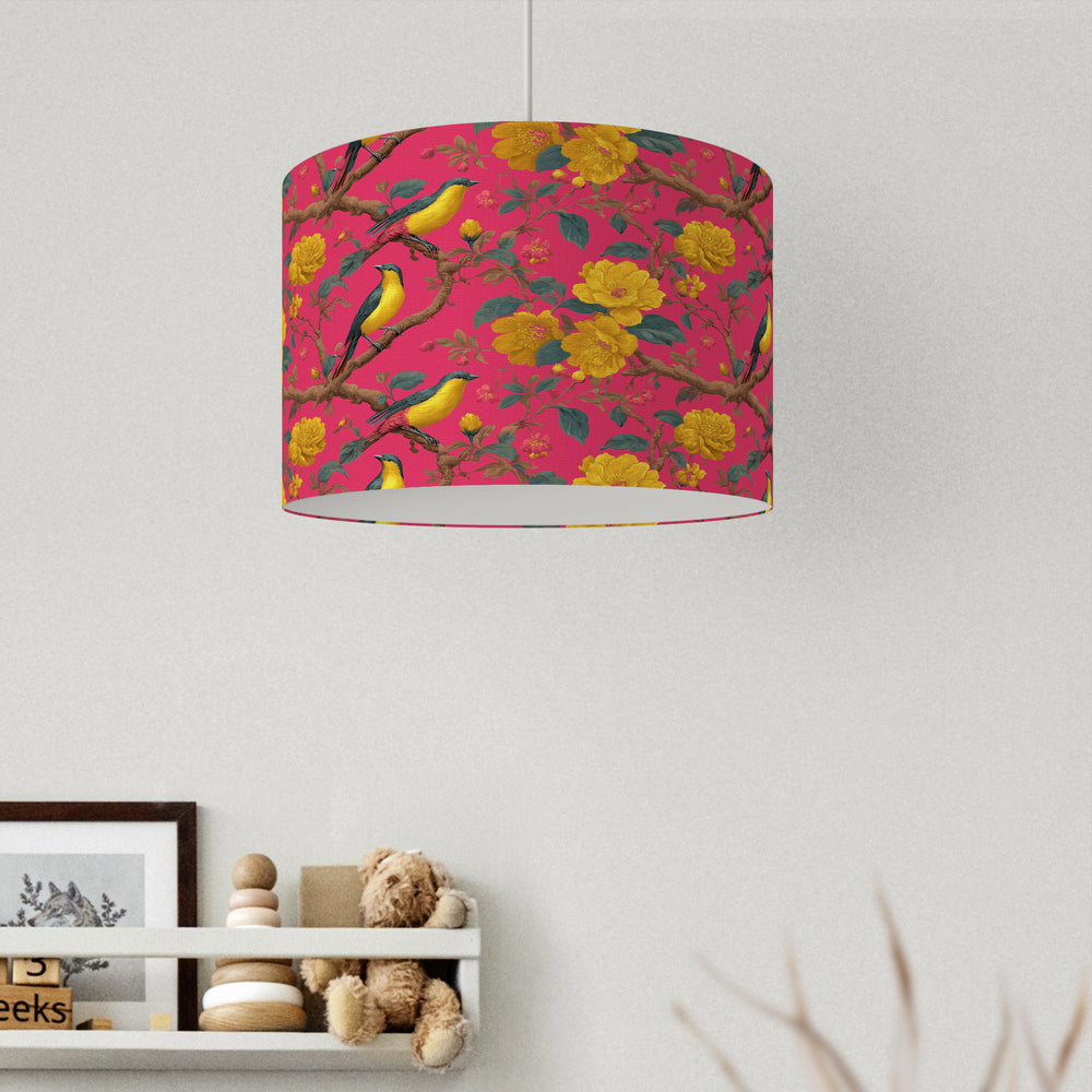 Bright Pink Yellow Bird Velvet Lampshade