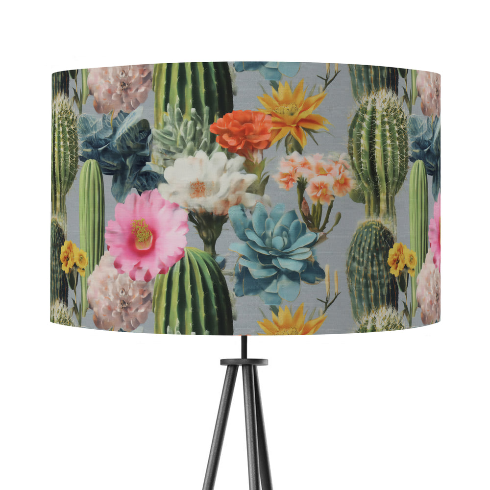 Bright Floral Grey Cactus Velvet Lampshade