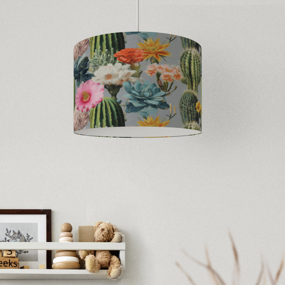 Bright Floral Grey Cactus Velvet Lampshade