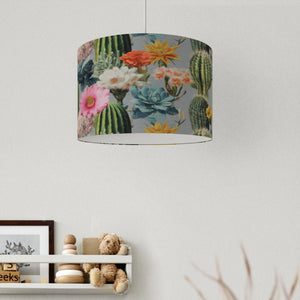 Bright Floral Grey Cactus Velvet Lampshade