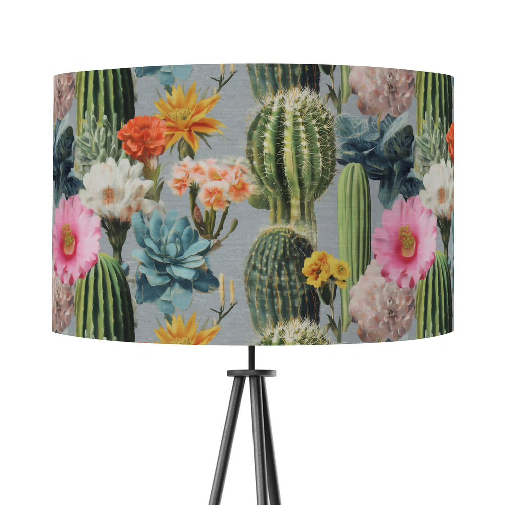 Bright Floral Grey Cactus Velvet Lampshade