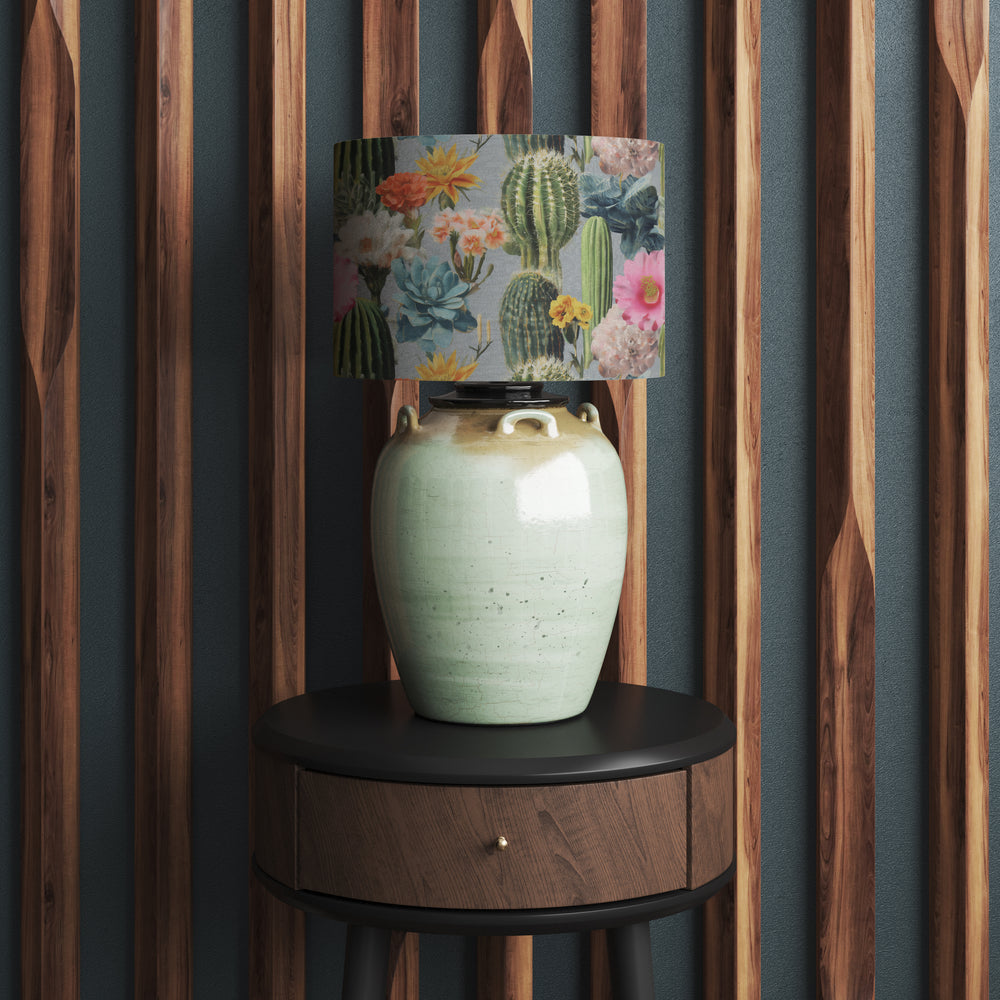 Bright Floral Grey Cactus Velvet Lampshade