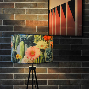 Bright Floral Grey Cactus Velvet Lampshade