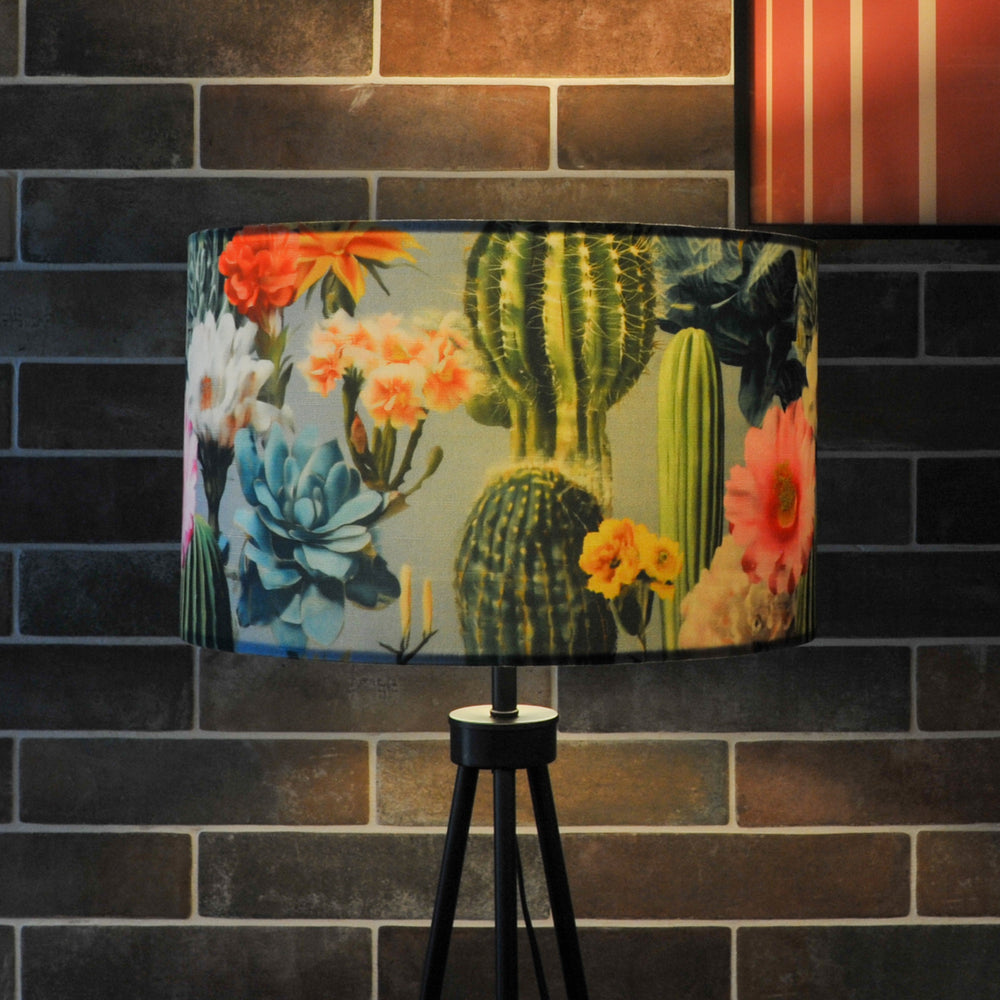 Bright Floral Grey Cactus Velvet Lampshade