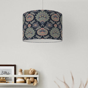 Muhtesem Navy Green Floral Turkish Pattern Print Velvet Lampshade