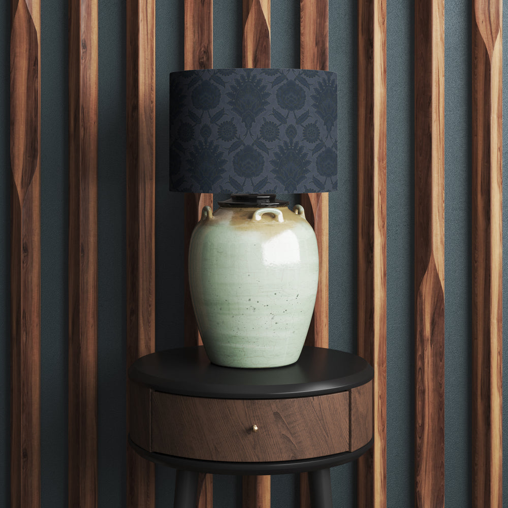 Muhtesem Dark Navy Floral Turkish Pattern Print Velvet Lampshade