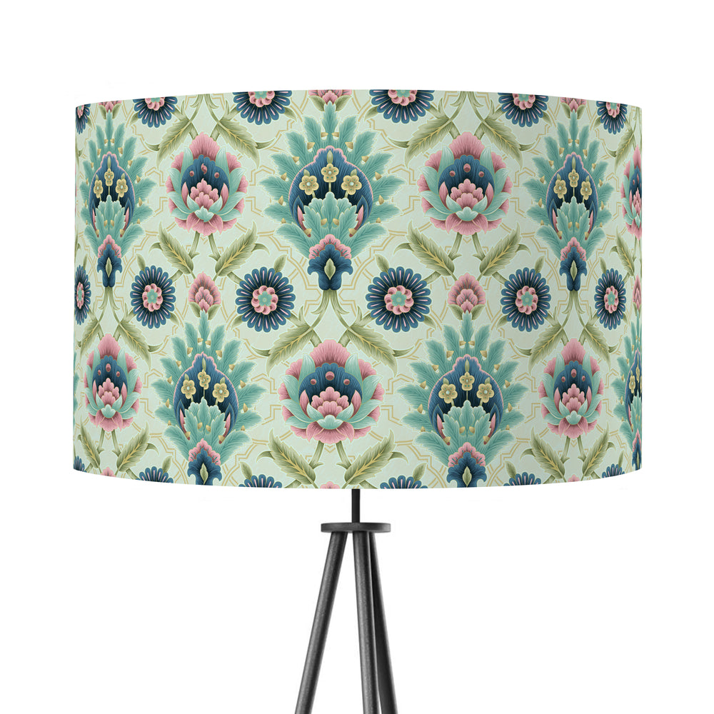 Muhtesem Sage Green Floral Turkish Pattern Print Velvet Lampshade