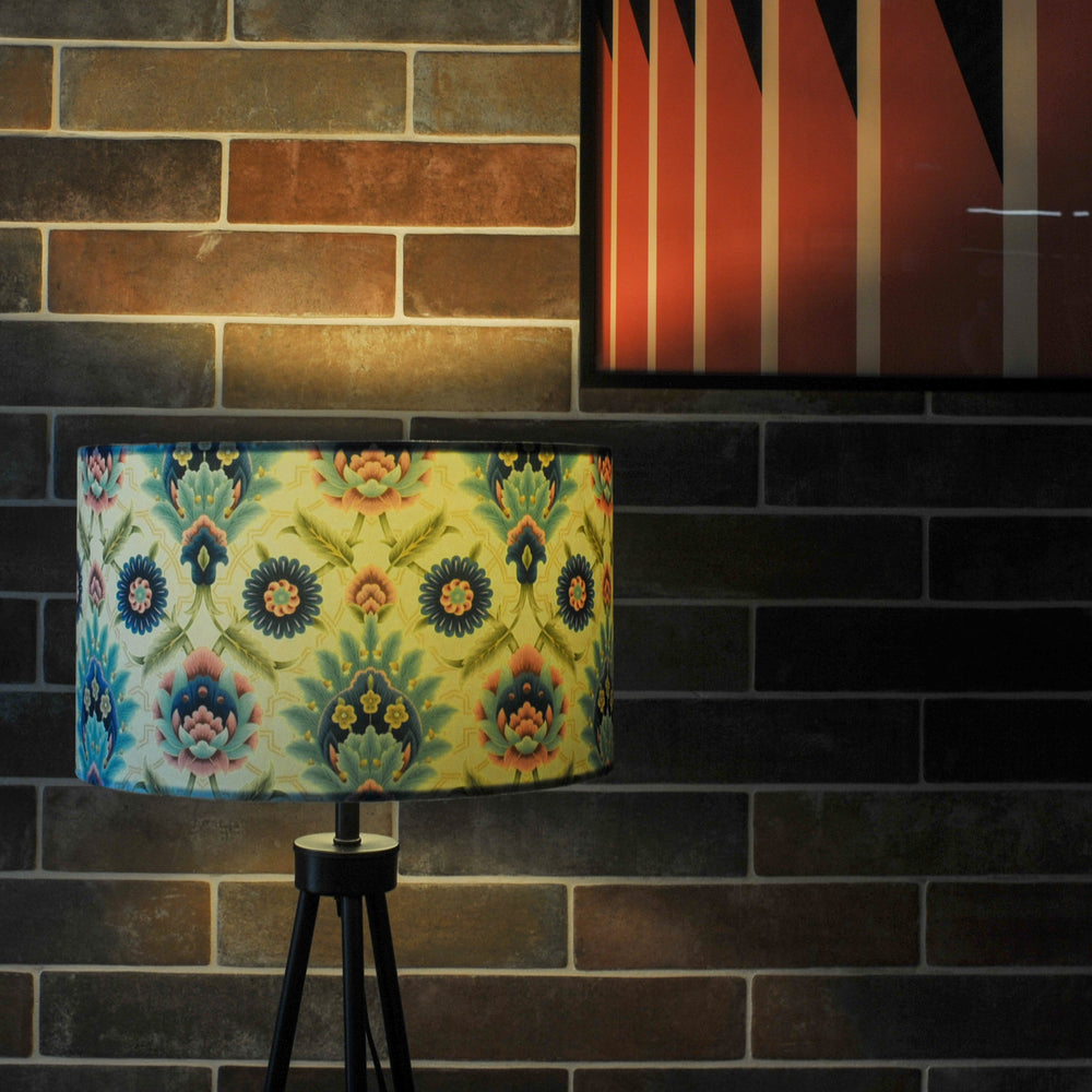 Muhtesem Sage Green Floral Turkish Pattern Print Velvet Lampshade