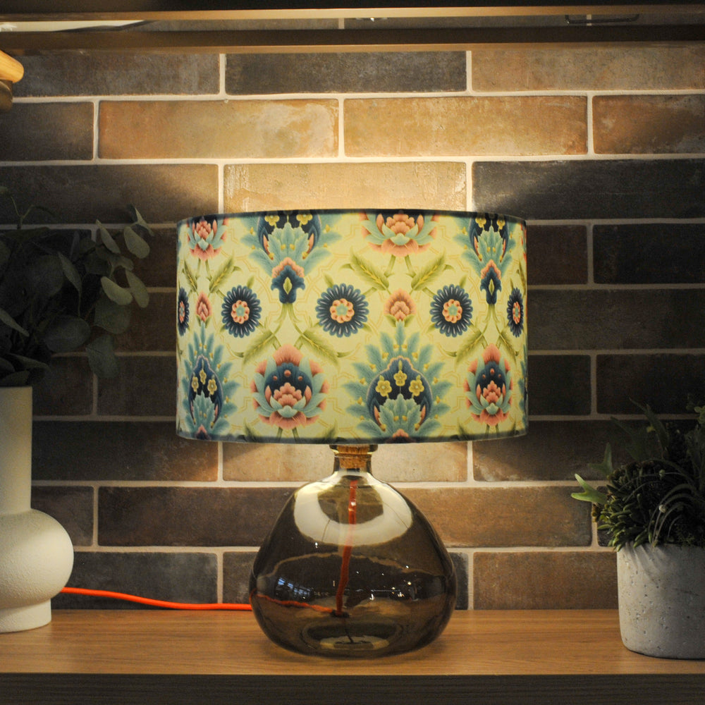 Muhtesem Sage Green Floral Turkish Pattern Print Velvet Lampshade