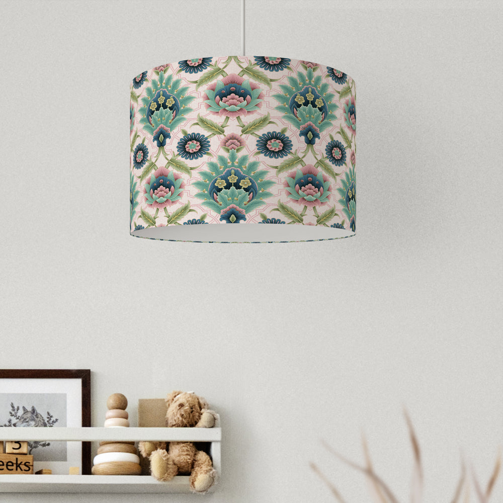 Muhtesem Blush Pink Floral Turkish Pattern Print Velvet Lampshade