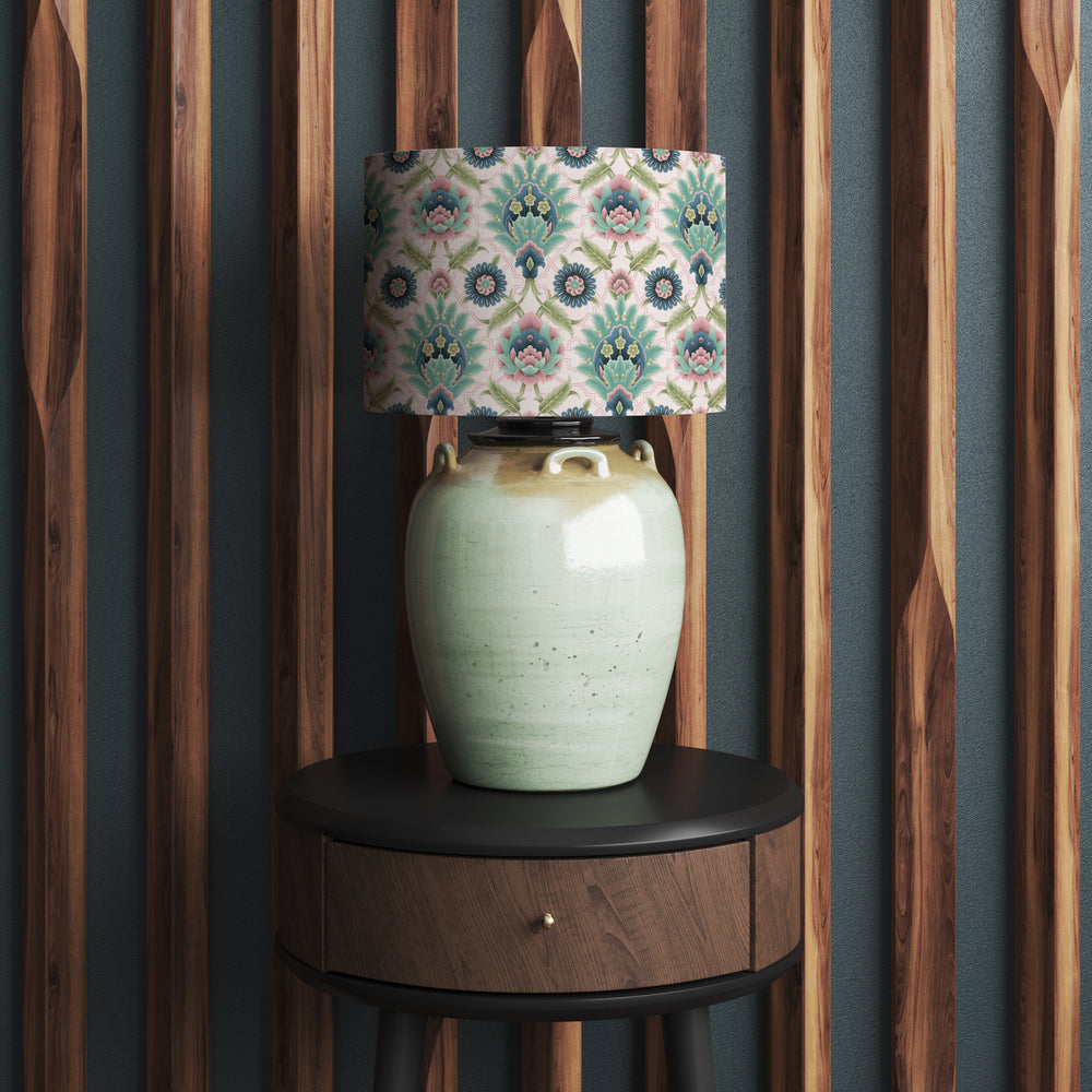 Muhtesem Blush Pink Floral Turkish Pattern Print Velvet Lampshade