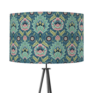 Muhtesem Blue Green Floral Turkish Pattern Print Velvet Lampshade