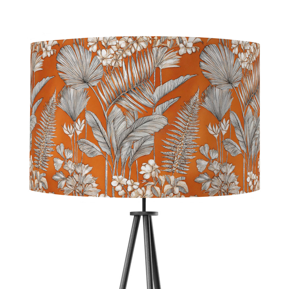 Mandarin Orange Tropical Floral Velvet Lampshade