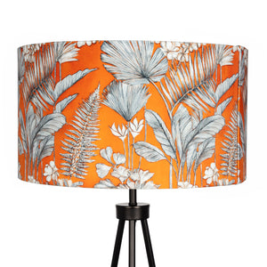 Mandarin Orange Tropical Floral Velvet Lampshade