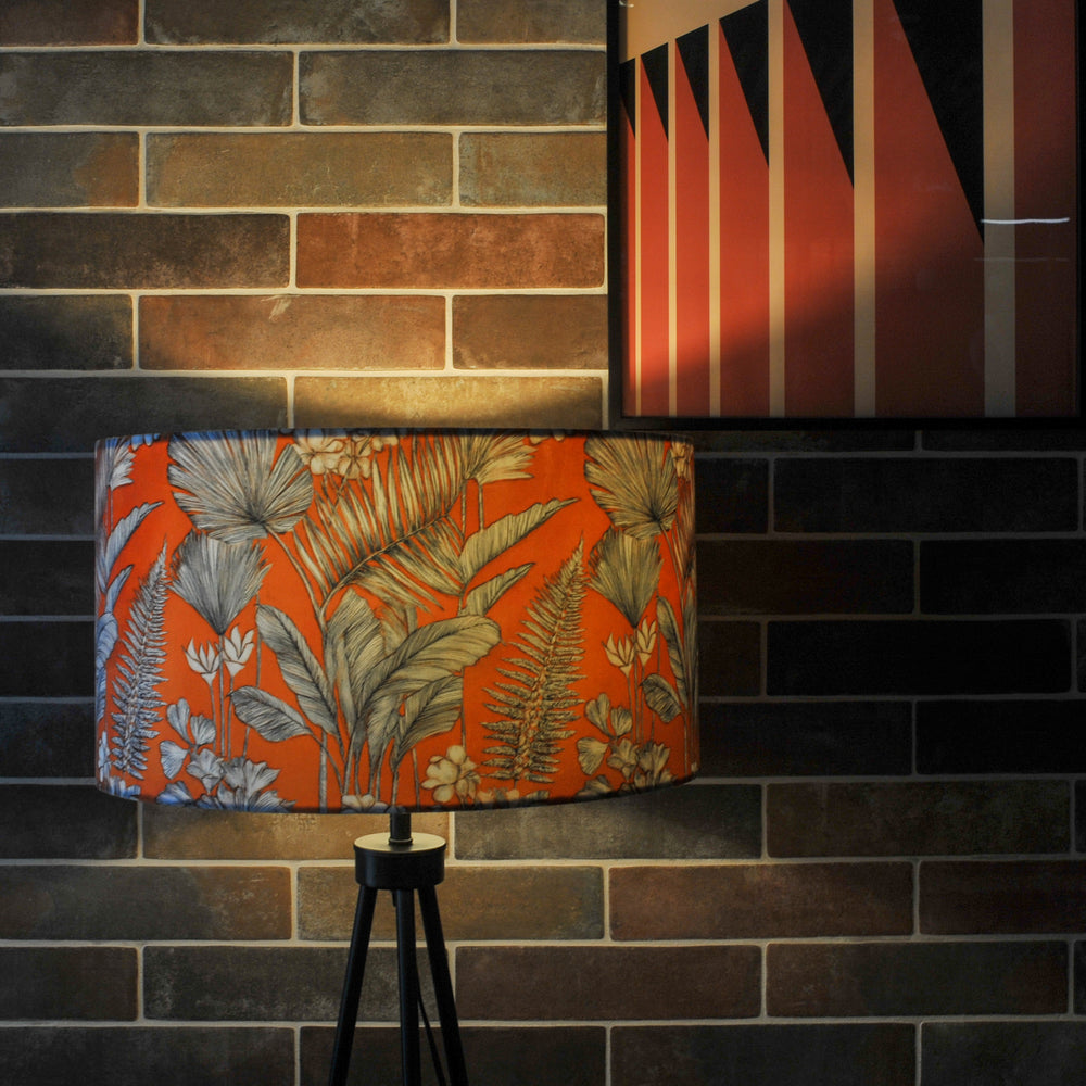 Mandarin Orange Tropical Floral Velvet Lampshade