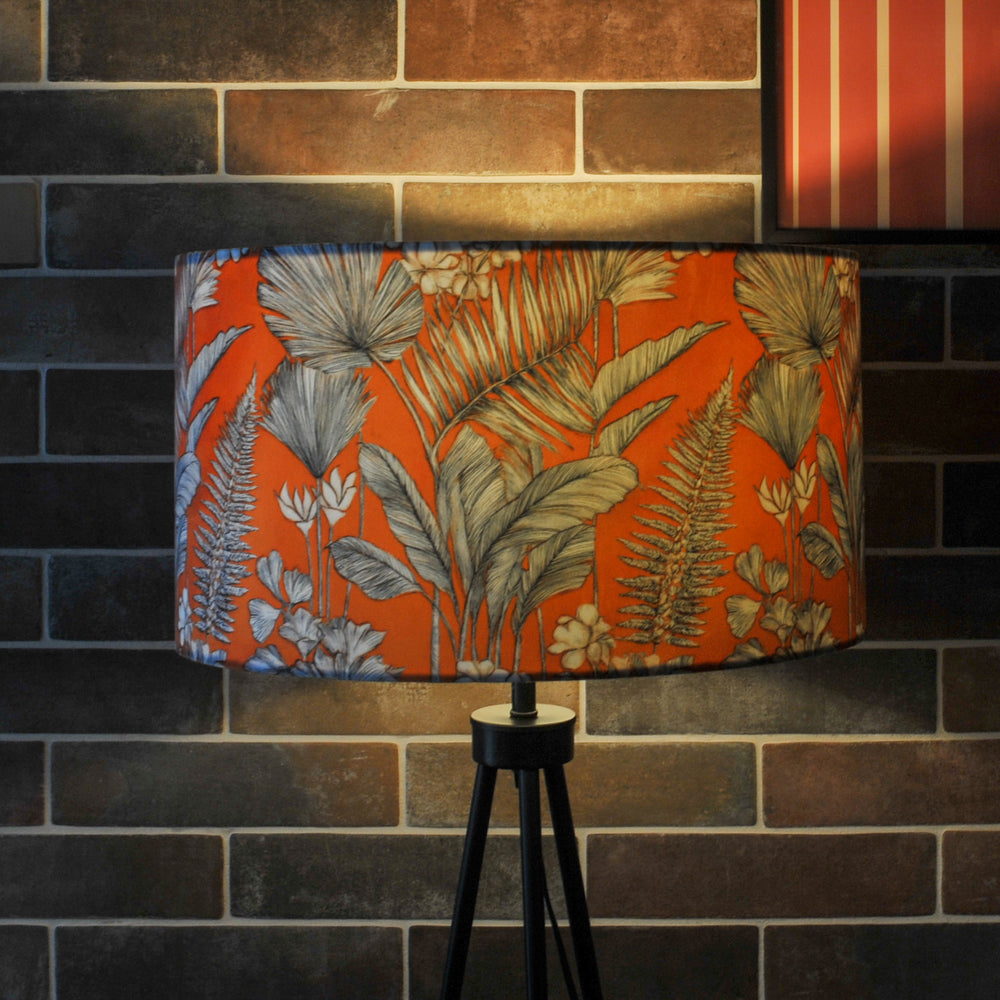 Mandarin Orange Tropical Floral Velvet Lampshade