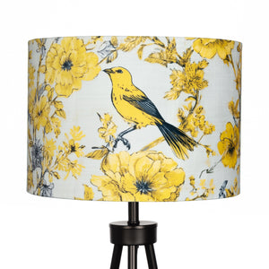 Yellow and Grey Bird Velvet Lampshade