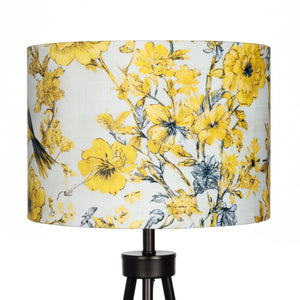 Yellow and Grey Bird Velvet Lampshade