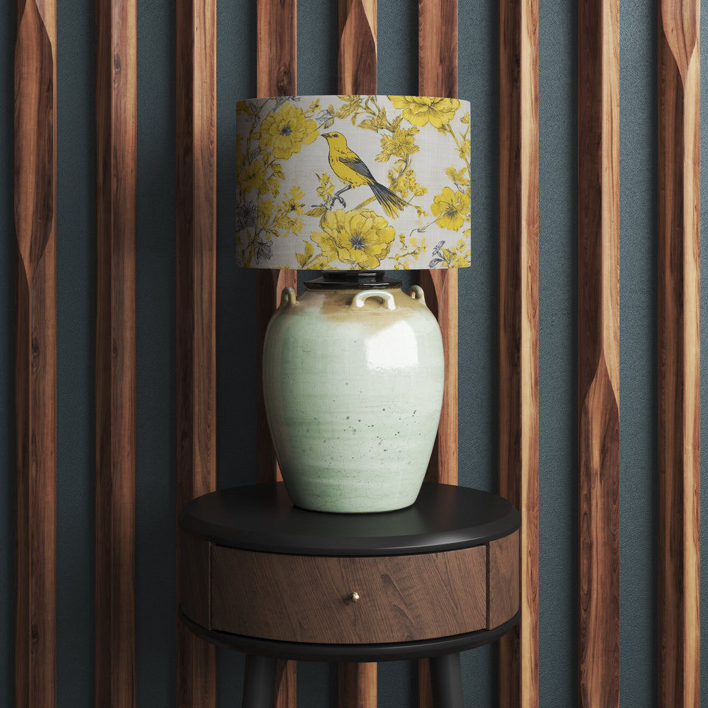 Yellow and Grey Bird Velvet Lampshade