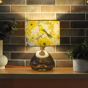 Yellow and Grey Bird Velvet Lampshade