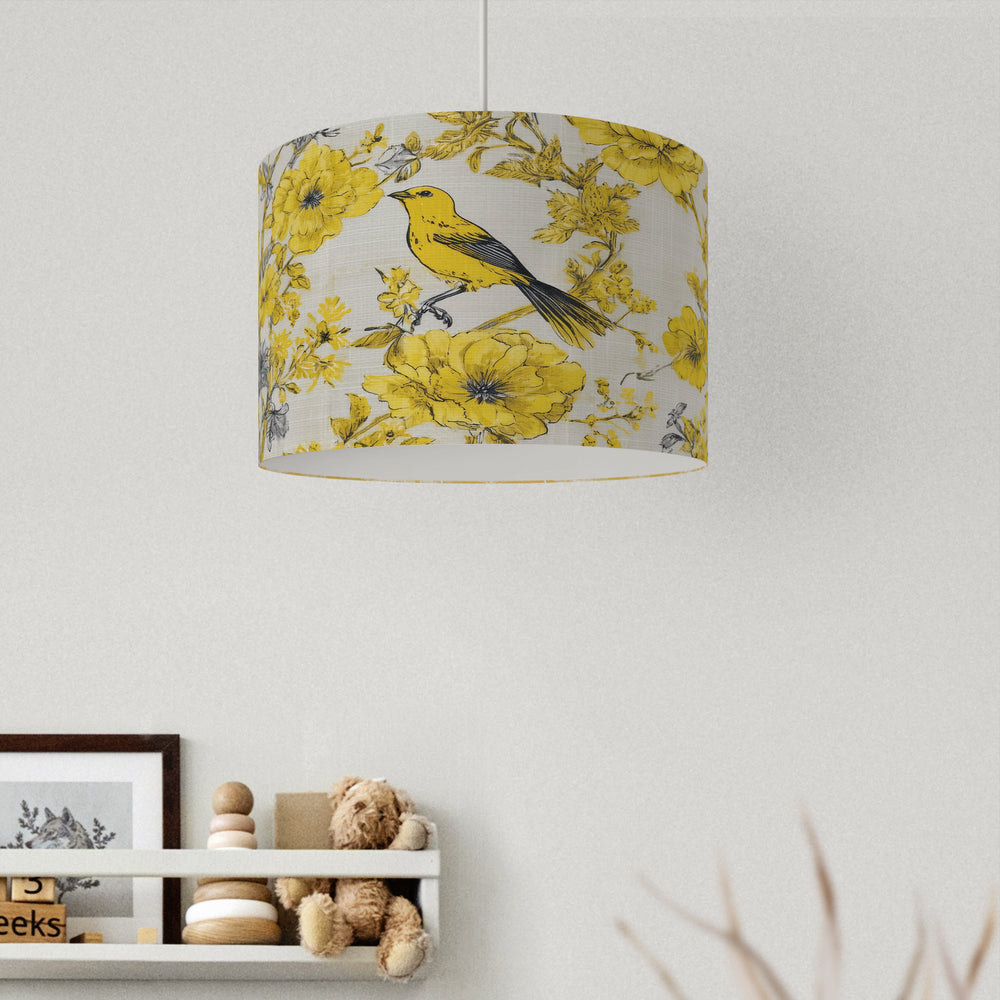 Yellow and Grey Bird Velvet Lampshade