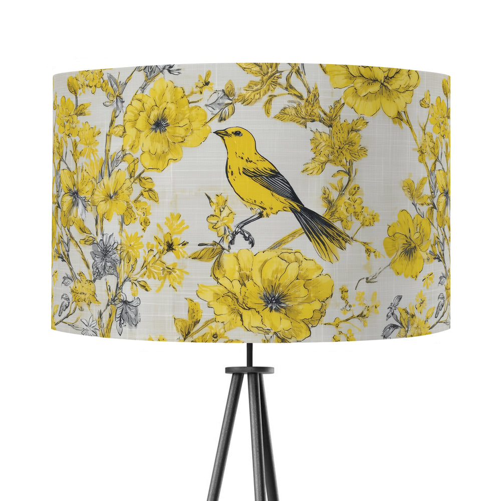 Yellow and Grey Bird Velvet Lampshade