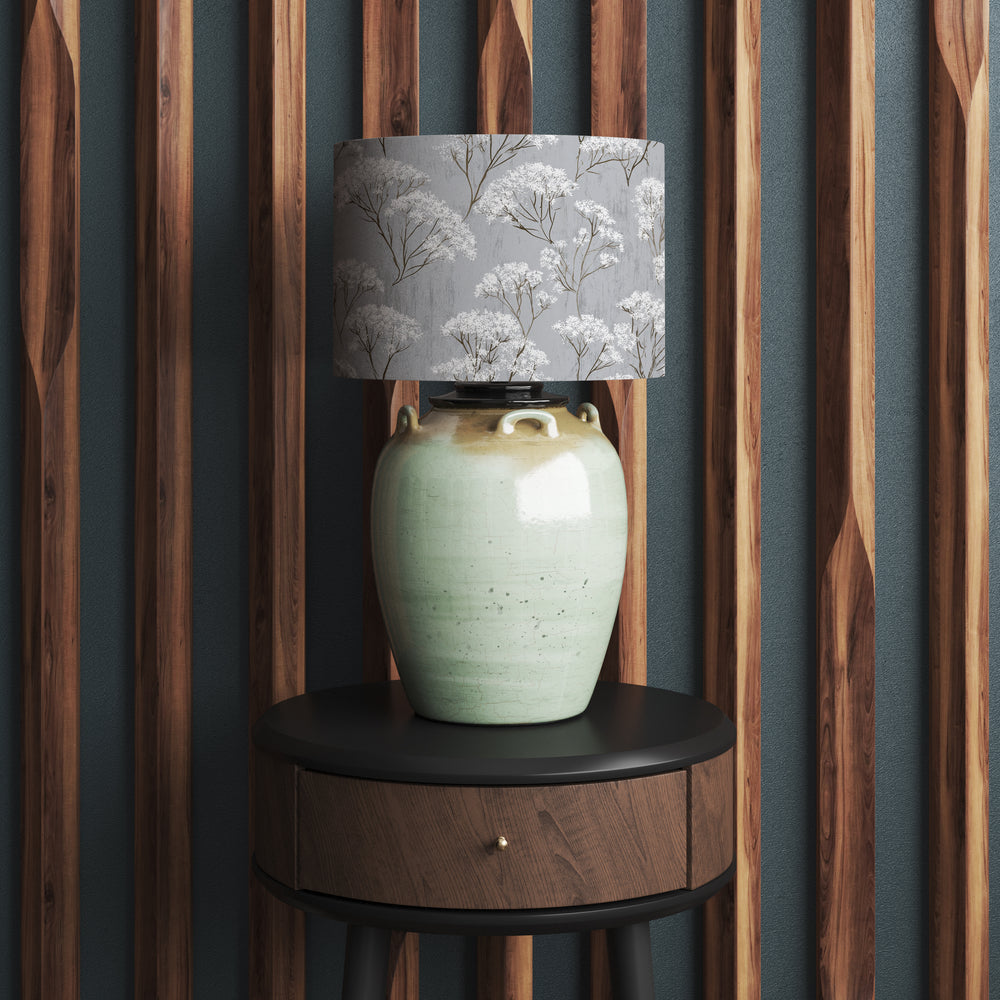 Grey Cow Parsley Floral Velvet Lampshade