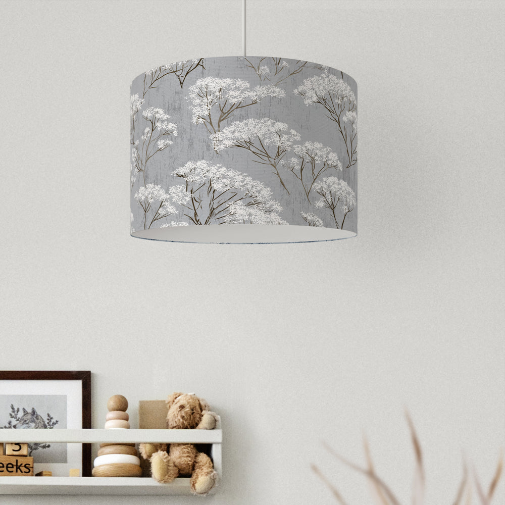 Grey Cow Parsley Floral Velvet Lampshade