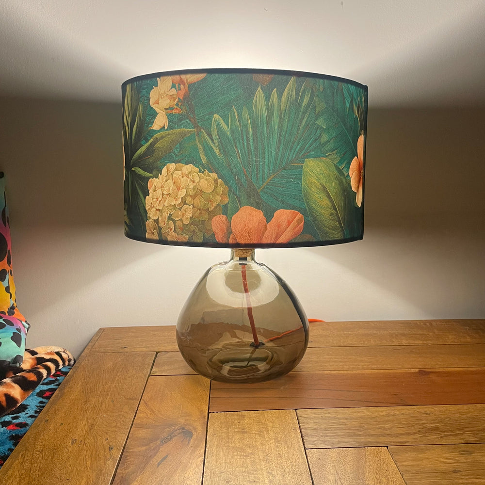Green Tropical Floral Velvet Lampshade
